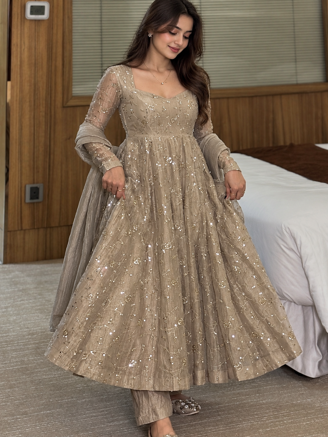 Savena Anarkali Gown Set - Embroidery Detail