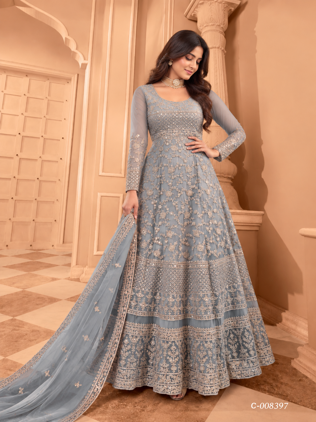 SAVENA Embroidered Anarkali Suit Set - Blue