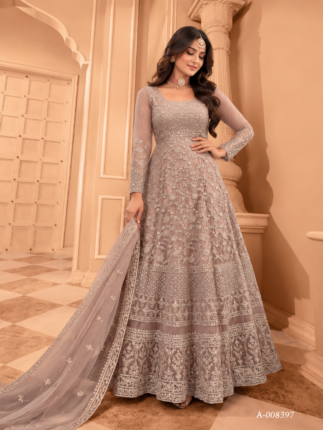 SAVENA Embroidered Anarkali Suit Set - Mauve