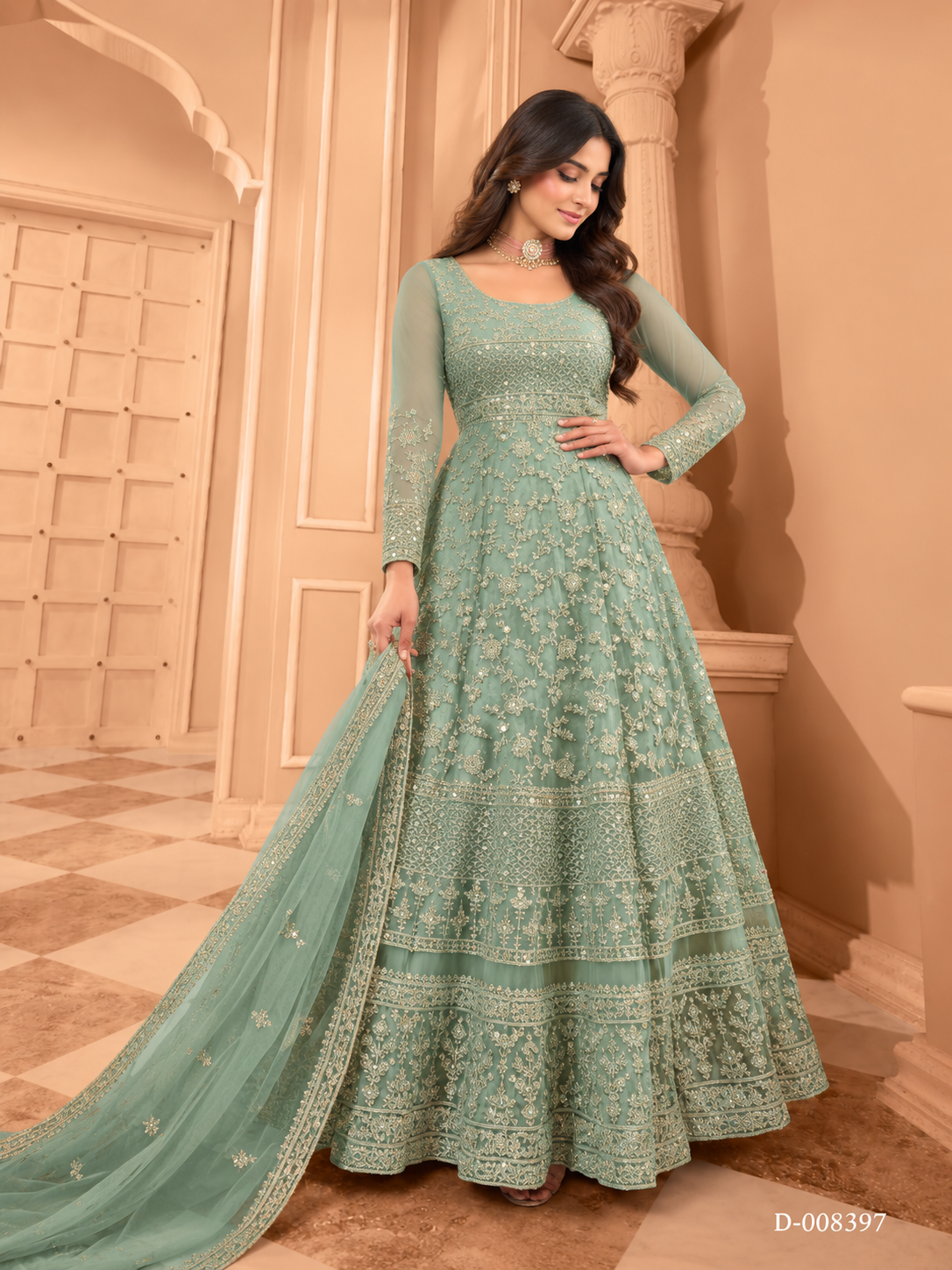 SAVENA Embroidered Anarkali Suit Set - Green