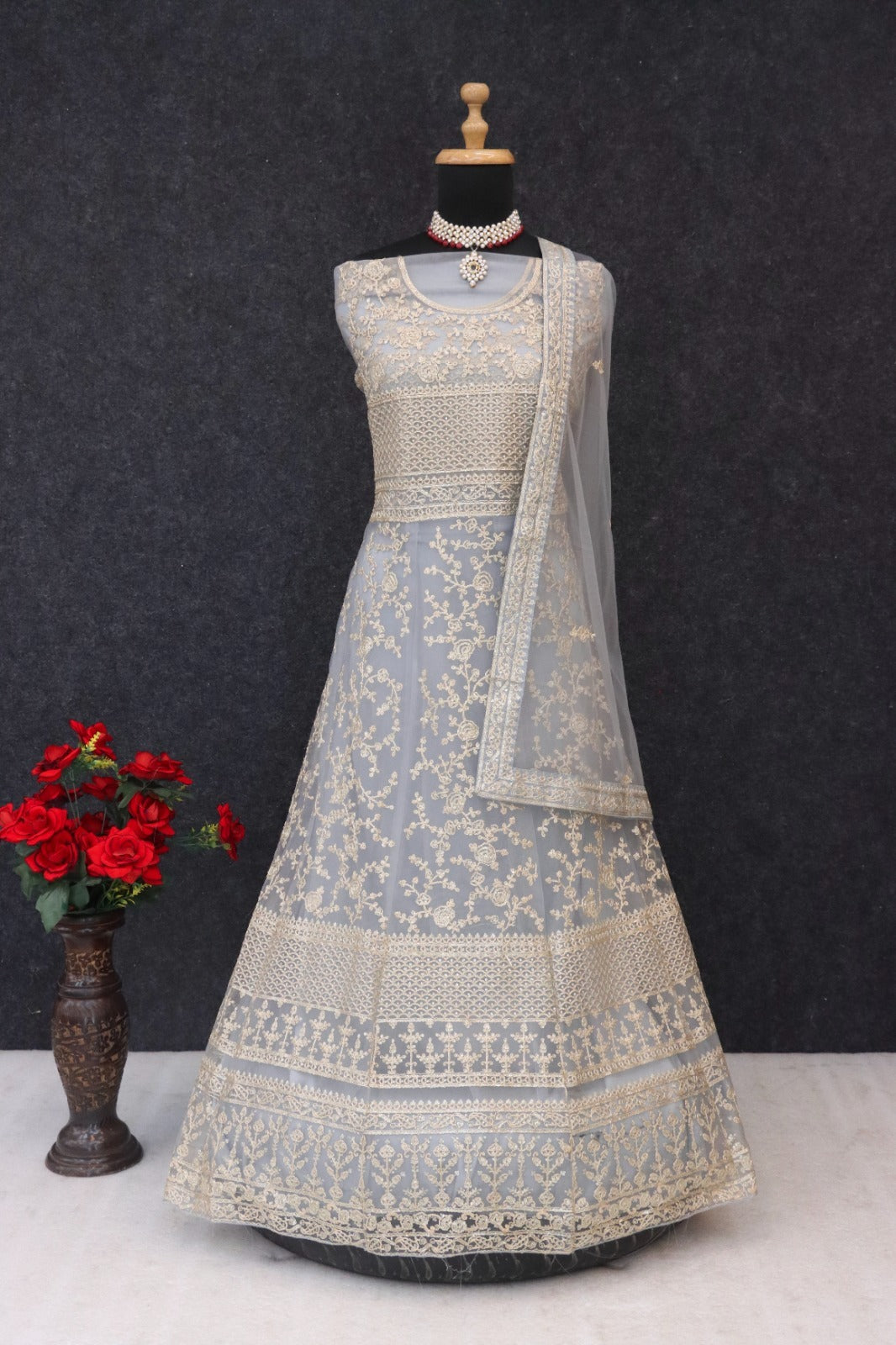 SAVENA Embroidered Anarkali Suit Set - Blue Mannequin