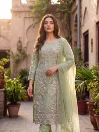 Designer Embroidered Palazzo Suit – 3-Piece Net Suit with Moti Work view 5