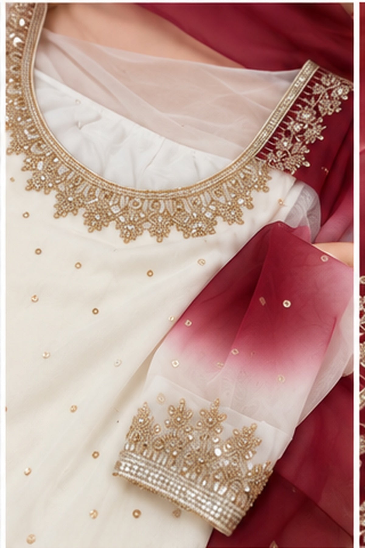 SAVENA D-1006 neckline and cuff embroidery detail